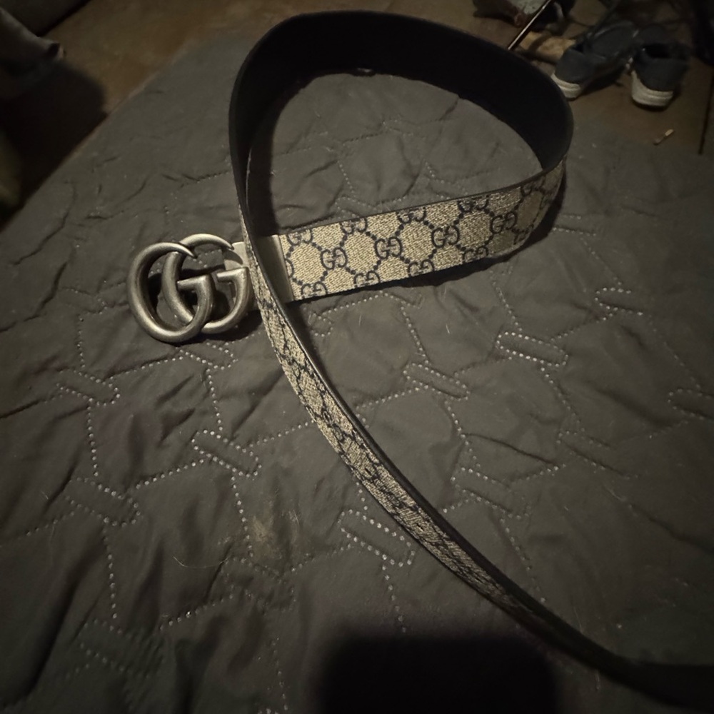 Gucci navy monogram belt  with Silver Buckle - Picture 3 of 4